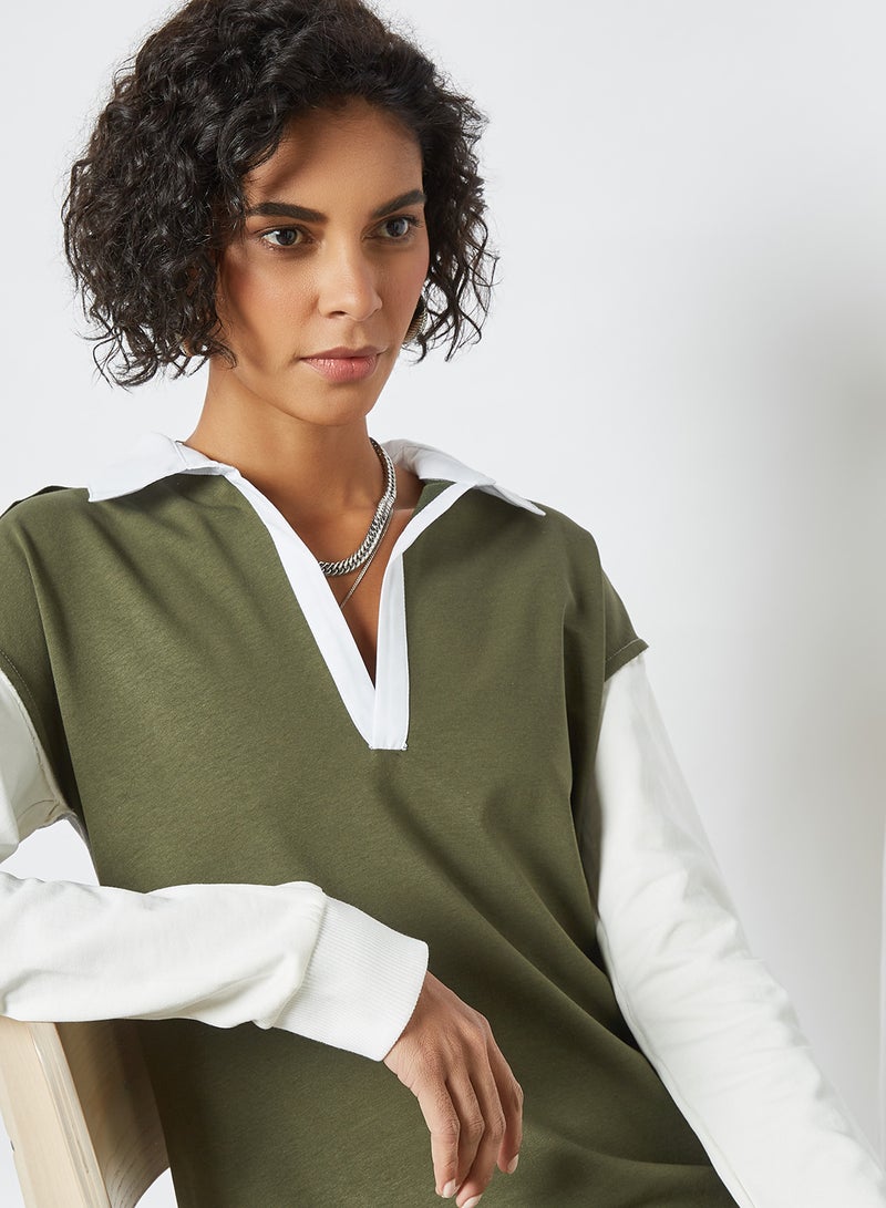 trendyol - Colourblock Midi Dress Khaki - Image 1