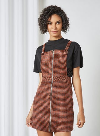 Checked Pinafore Dress Brick