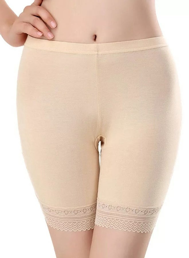 Glamroot Women's Cotton Lycra Stretchable Lace Cycling Shorts/Under Skirt Shorts Safety Shorts Beige - Image 1