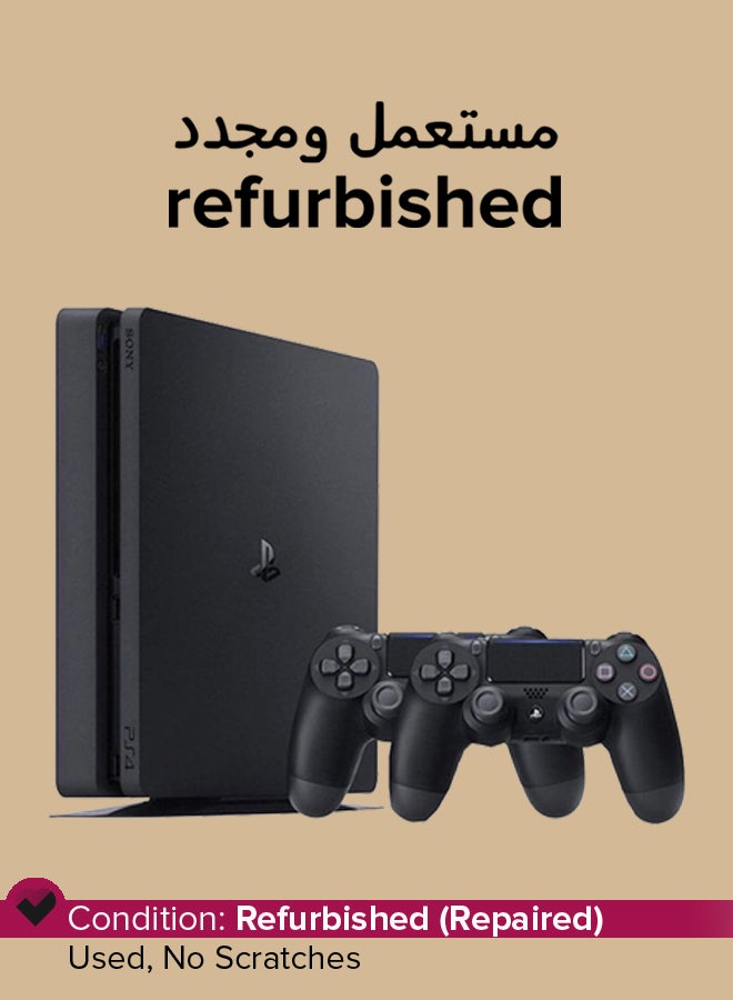 سوني مستعمل ومجدد -  جهاز ألعاب بلايستيشن 4 سليم سعة 500 جيجابايت مع ذراعي تحكم لاسلكي دوال شوك - Image 1