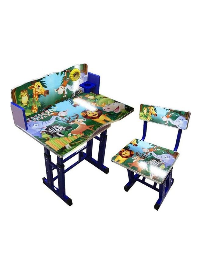 Education Study Table And Chair With Clock Attached Multicolour 70x40x45cm