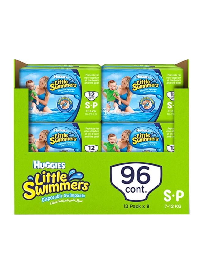 HUGGIES Little Swimmer Disposable Swim Pants Diapers, 7 - 12 Kg, 96 Count ( 8 x 12 Pack ) - Small, Easy Open Sides - Image 1