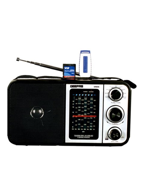 راديو FM قابل للشحن مزود بفتحات لبطاقة USB وSD GR6836 أسود