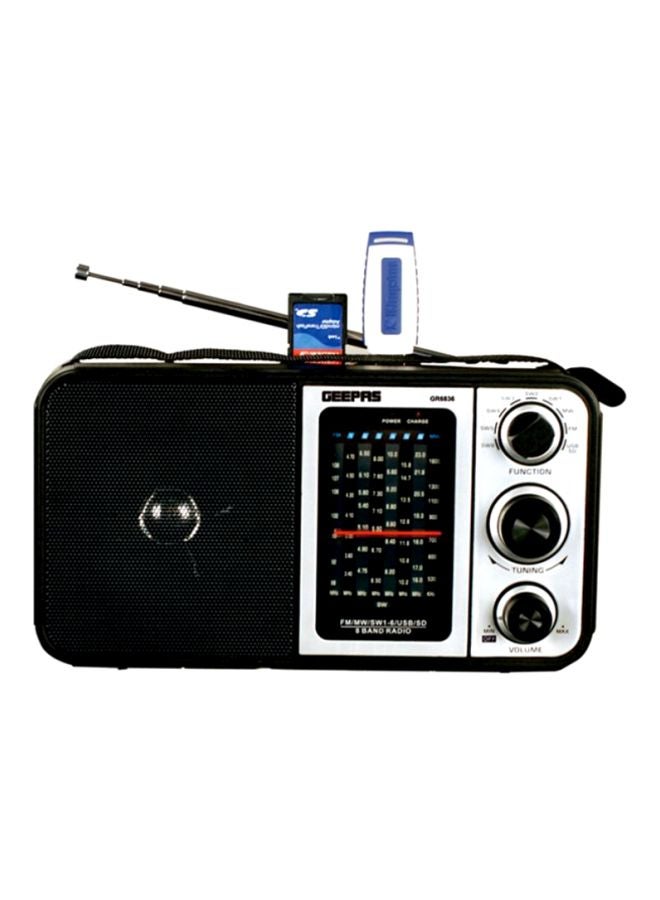 GEEPAS Rechargeable FM Radio With USB - SD Card Slots GR6836 Black  - Image 1