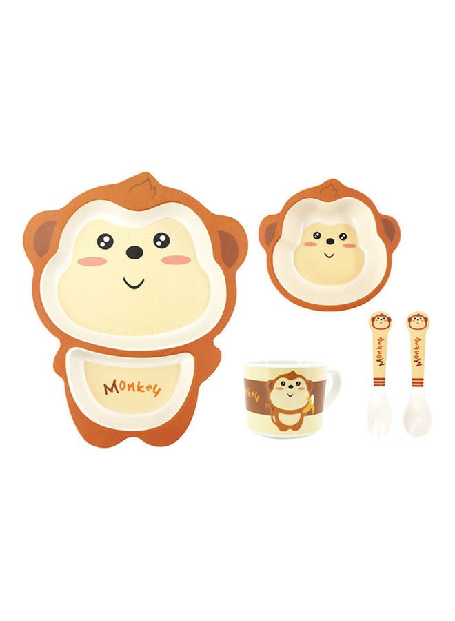 TD HOME 5-Piece Cute Cartoon Monkey Designed Bamboo Fiber Tableware Set - Image 1