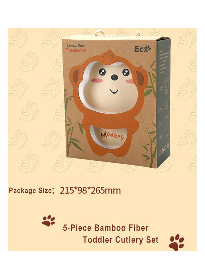 TD HOME 5-Piece Cute Cartoon Monkey Designed Bamboo Fiber Tableware Set - Image 5