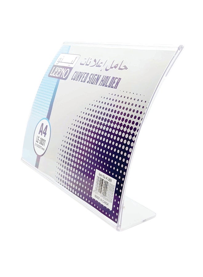 LEENO A4 Horizontal Orientation Curved Sign Holder Clear - Image 1