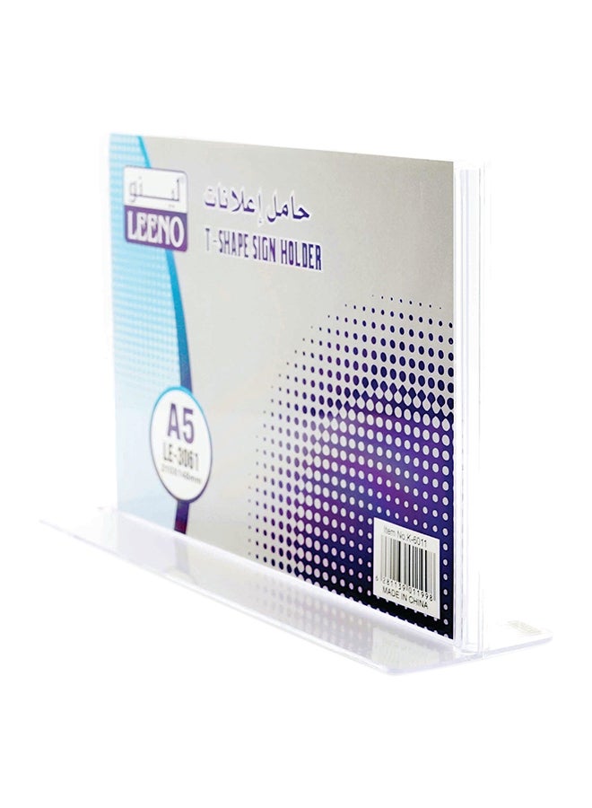 LEENO A5 T-Shape Horizontal Orientation Sign Holder Clear - Image 1