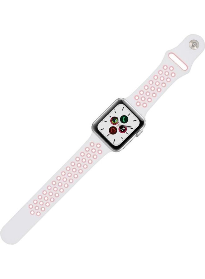 HuHa - Replacement Strap Watchband For Apple Watch Series 7 41mm / 6 / SE / 5 / 4 40mm / 3 / 2 / 1 38mm White/Light Pink - Image 1