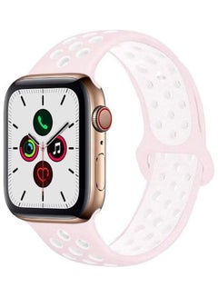 HuHa Replacement Strap Watchband For Apple Watch Series 7 45mm / 6 / SE / 5 / 4 44mm / 3 / 2 / 1 42mm Light Pink/White  - Image 2