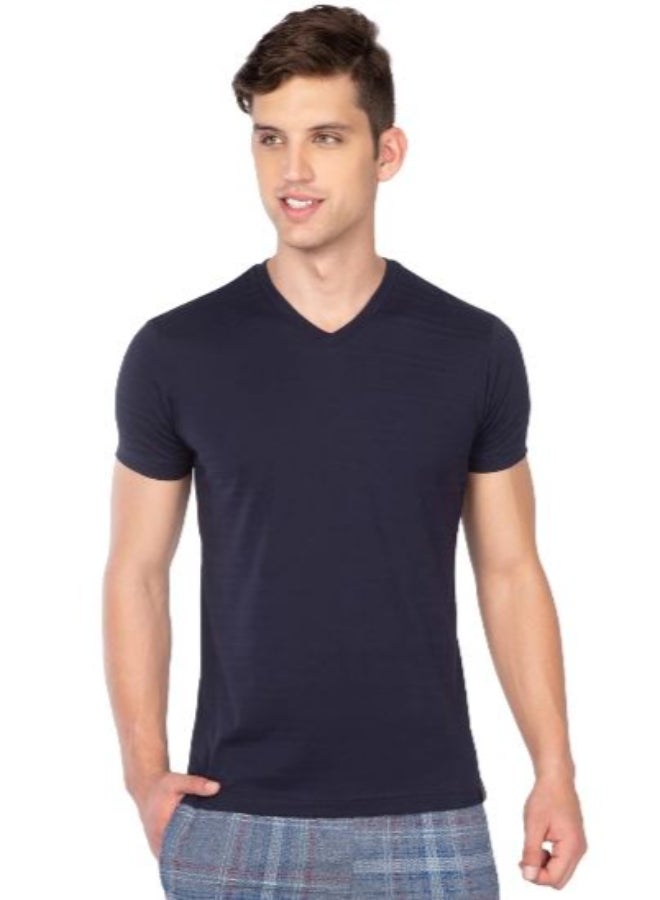 JOCKEY - Casual V-Neck Plain T-Shirt Navy Blue - Image 1