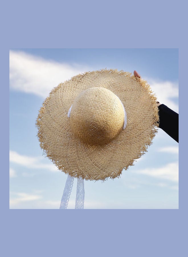 Beach Raffia Straw Hat With Chin Strap Sandy  - Image 3