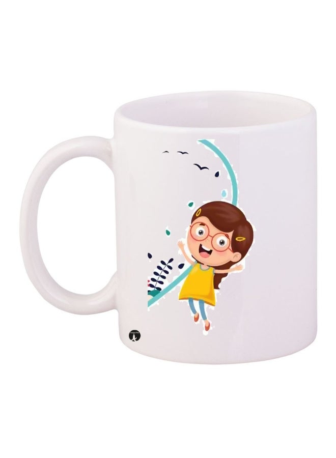 قدح قهوة مطبوع أبيض/أصفر