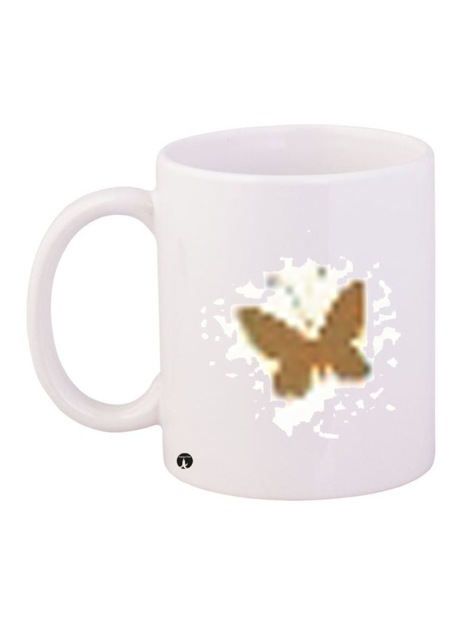 قدح قهوة خزفي أبيض/بني