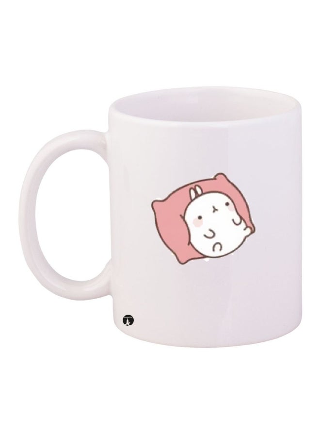 بي بي قدح قهوة خزفي أبيض/ وردي