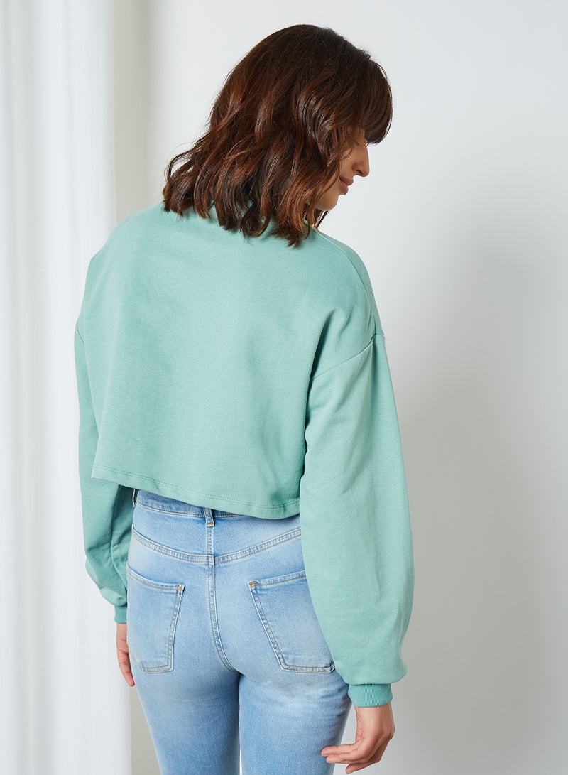 trendyol - Flower Graphic Cropped Sweatshirt Mint - Image 1