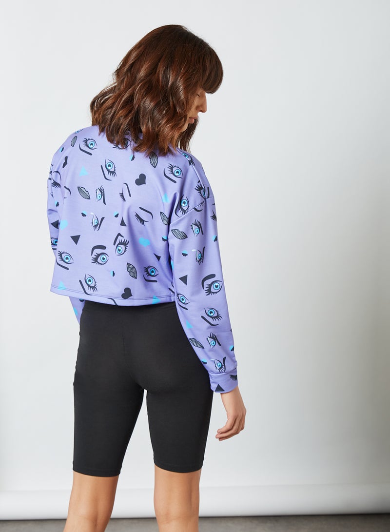 trendyol - All Over Print Cropped Sweatshirt Purple - Image 1
