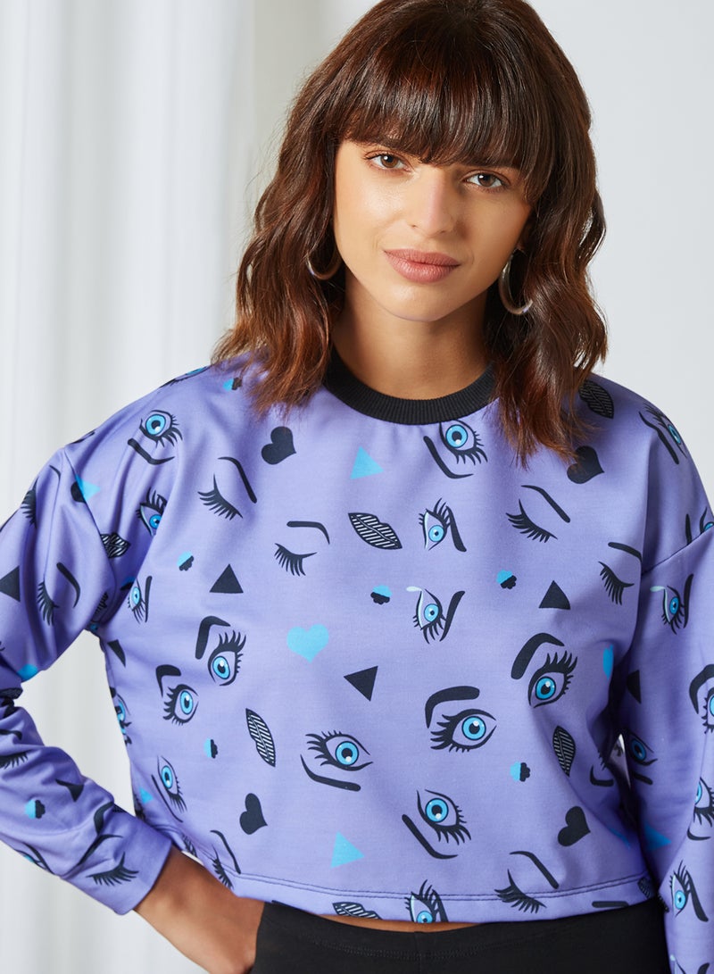 trendyol - All Over Print Cropped Sweatshirt Purple - Image 1