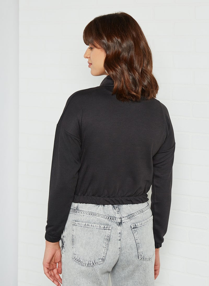 trendyol - Half-Zip Cropped Sweatshirt Black - Image 1