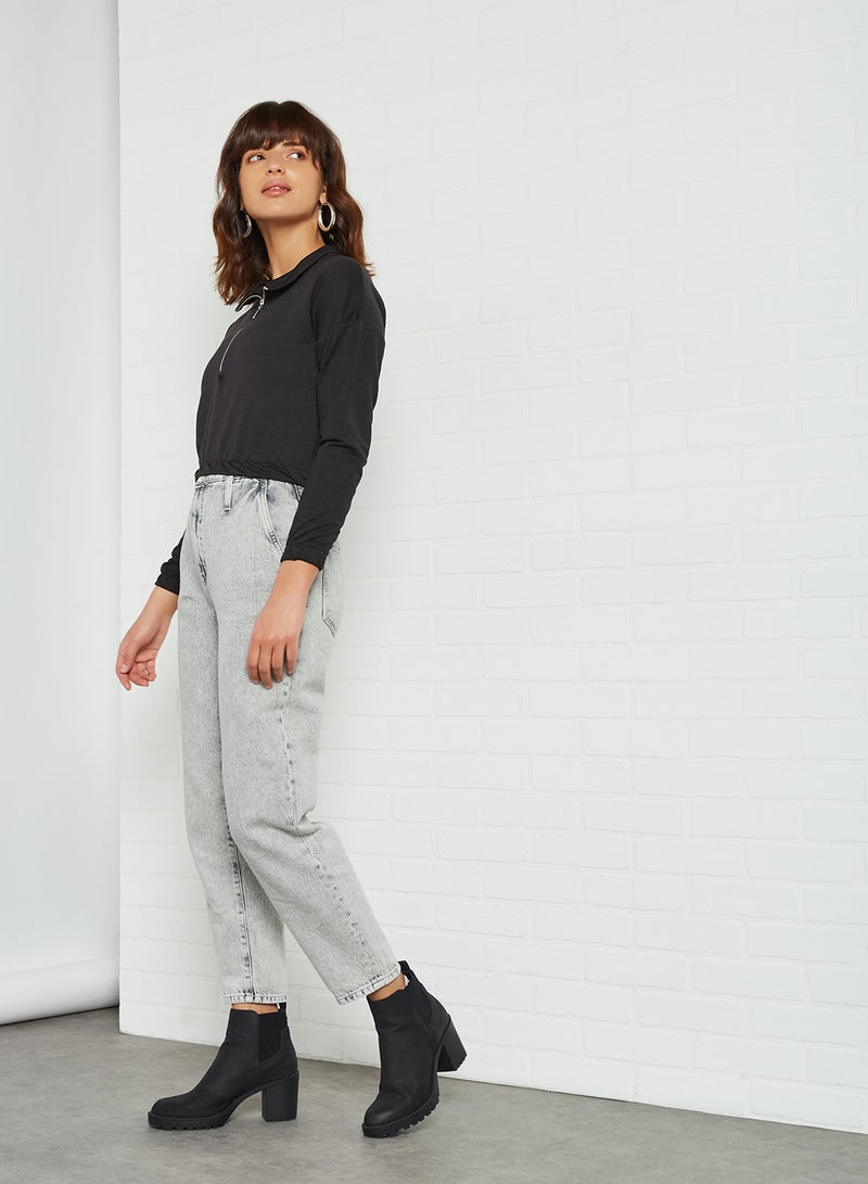 trendyol - Half-Zip Cropped Sweatshirt Black - Image 1