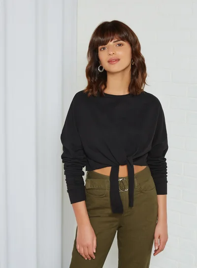 trendyol Tie-Up Front Sweatshirt Black