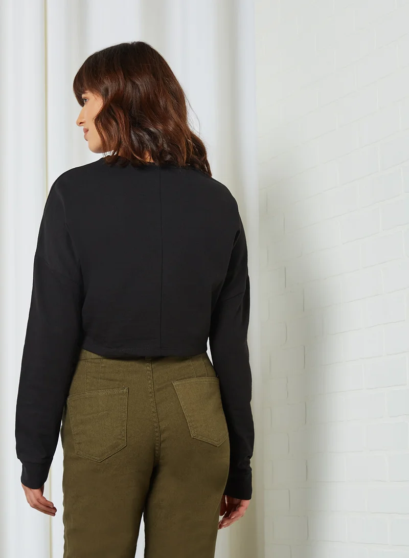 trendyol Tie-Up Front Sweatshirt Black