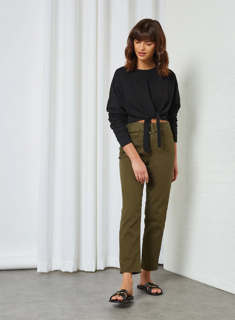 trendyol Tie-Up Front Sweatshirt Black