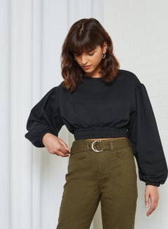 Puffed Sleeve Cropped Sweatshirt Black