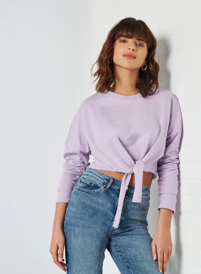 trendyol Tie-Up Front Sweatshirt Lila