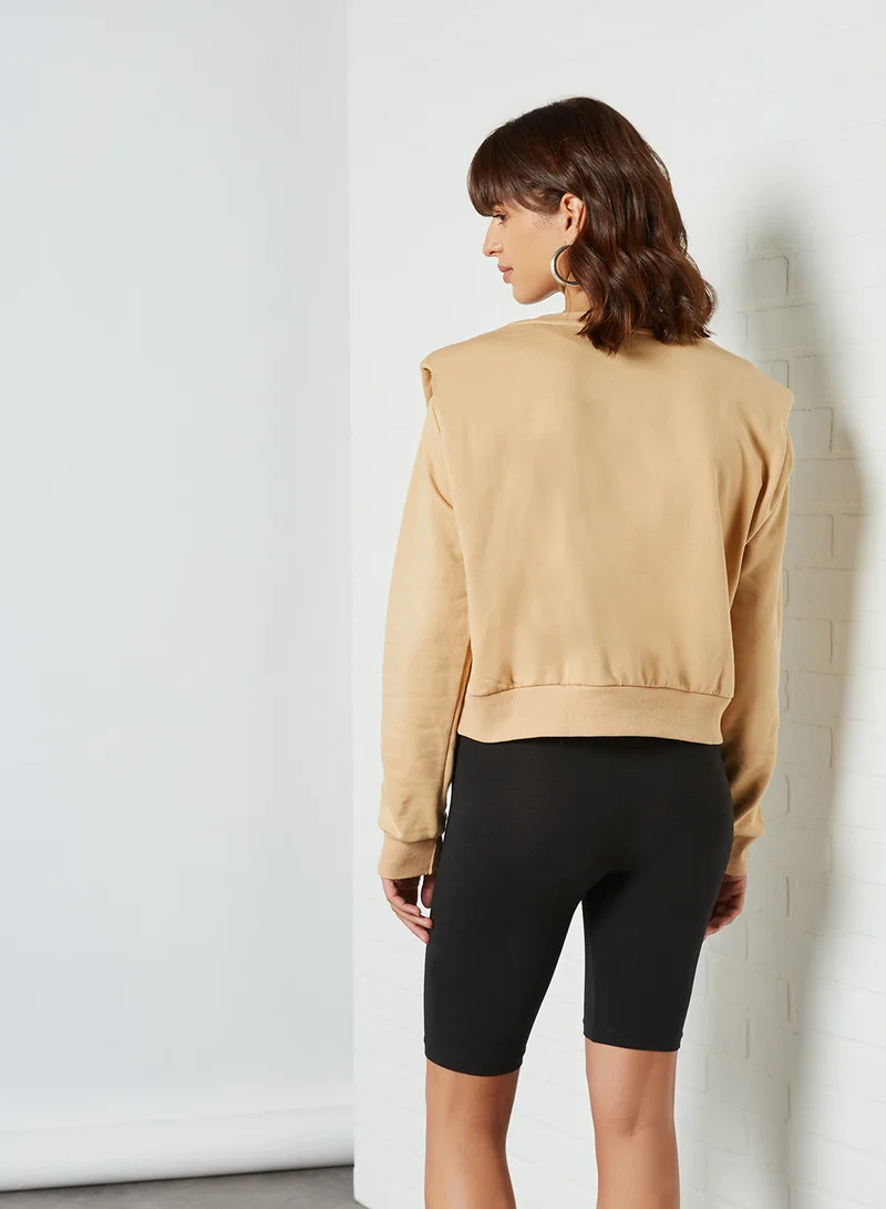 trendyol Front Text Sweatshirt Camel