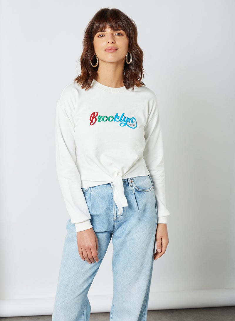 trendyol - Knotted Front Cropped Sweatshirt Ecru - Image 1