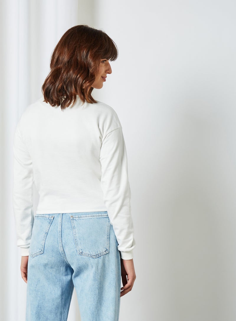trendyol - Knotted Front Cropped Sweatshirt Ecru - Image 1