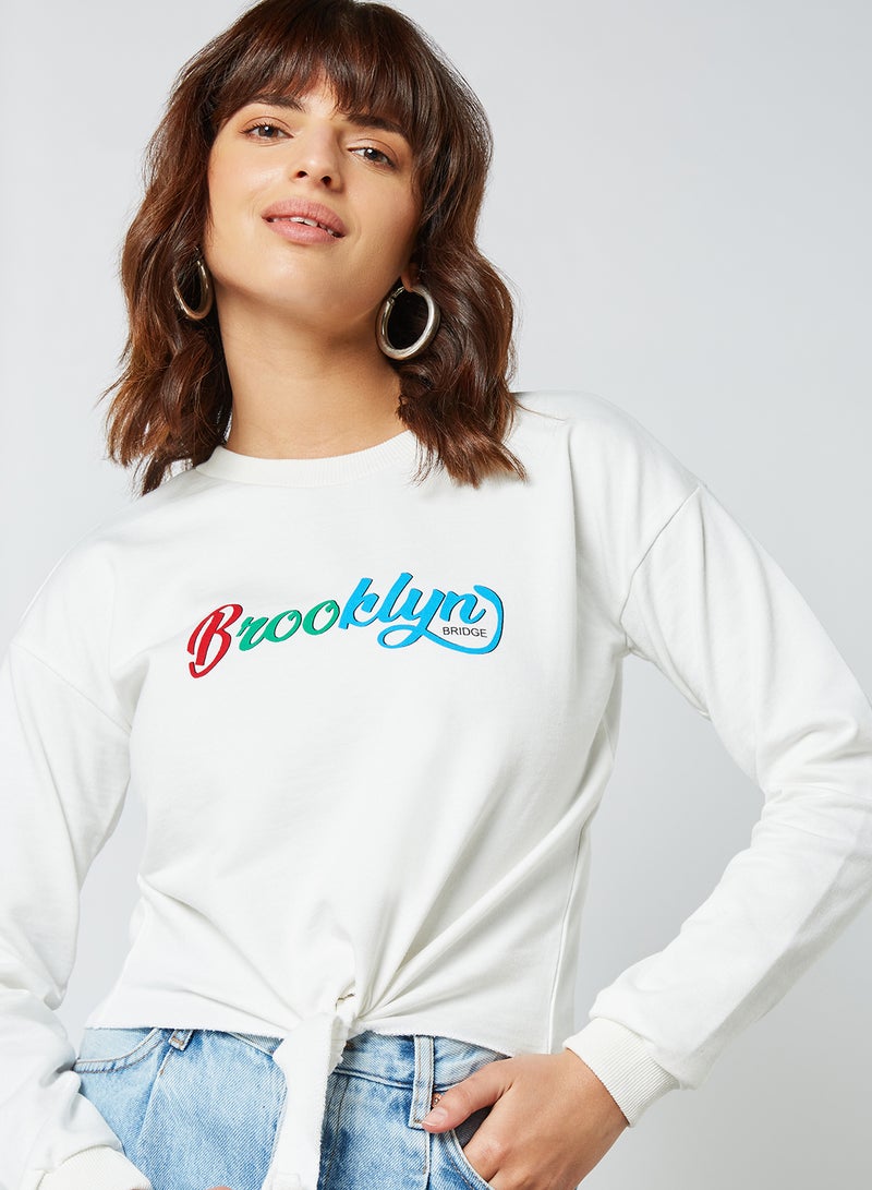 trendyol - Knotted Front Cropped Sweatshirt Ecru - Image 1