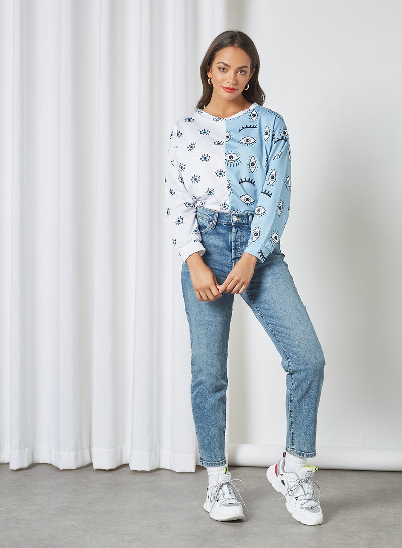trendyol - Colourblock Eye Patterned Sweatshirt Multicolour - Image 1