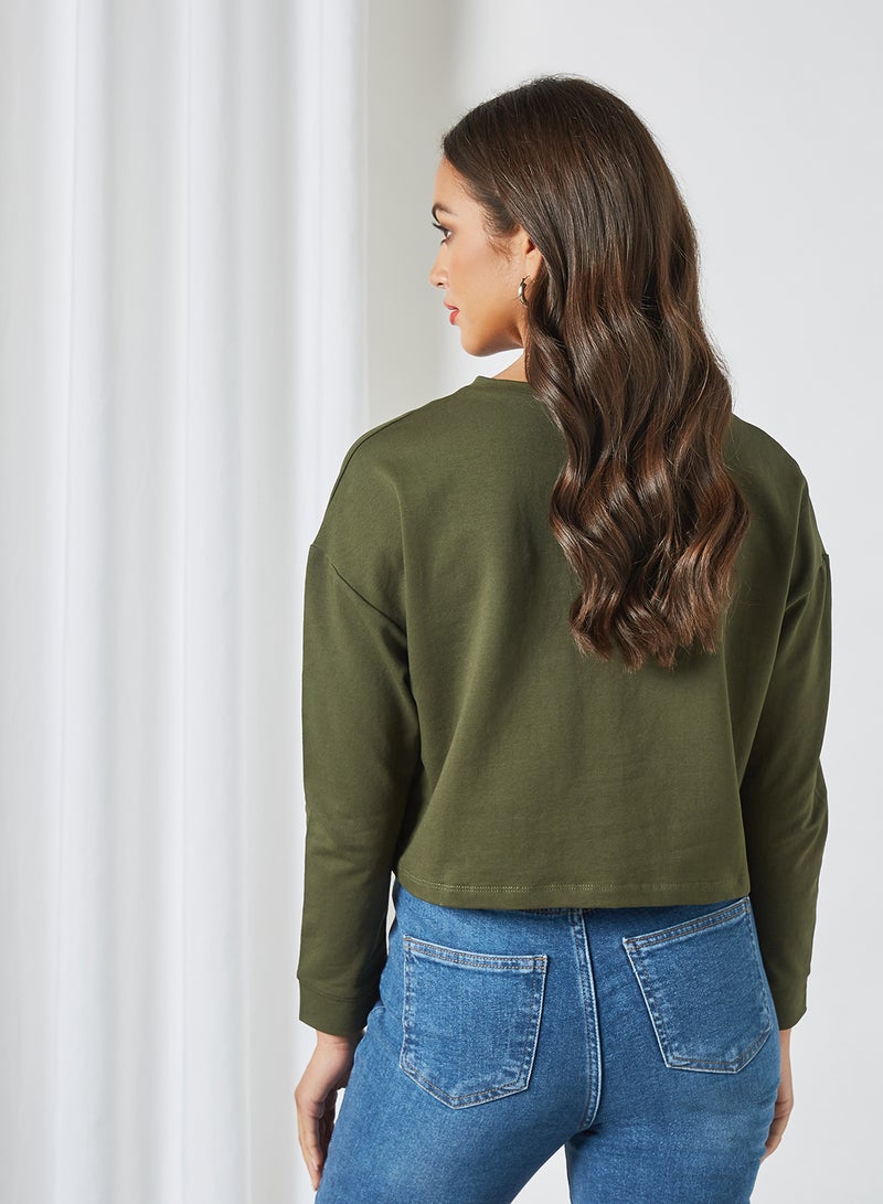 trendyol - Ruched Front Sweatshirt Khaki - Image 1