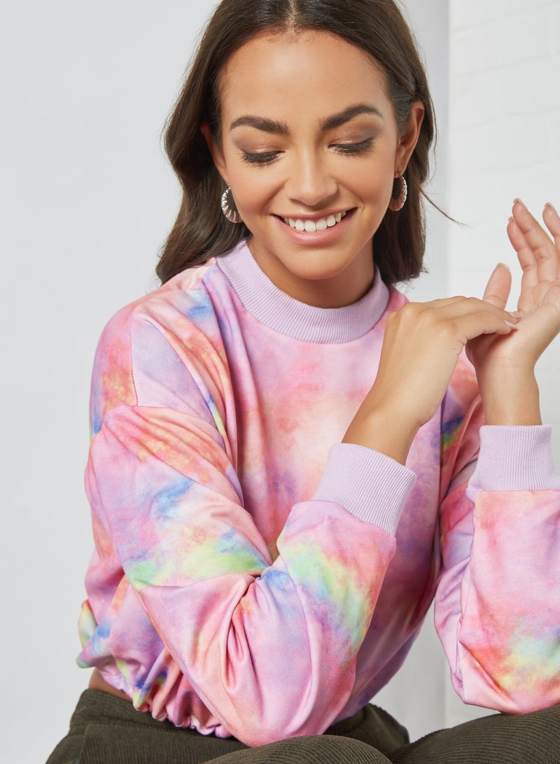 trendyol - Tie Dye Cropped Sweatshirt Multicolour - Image 1