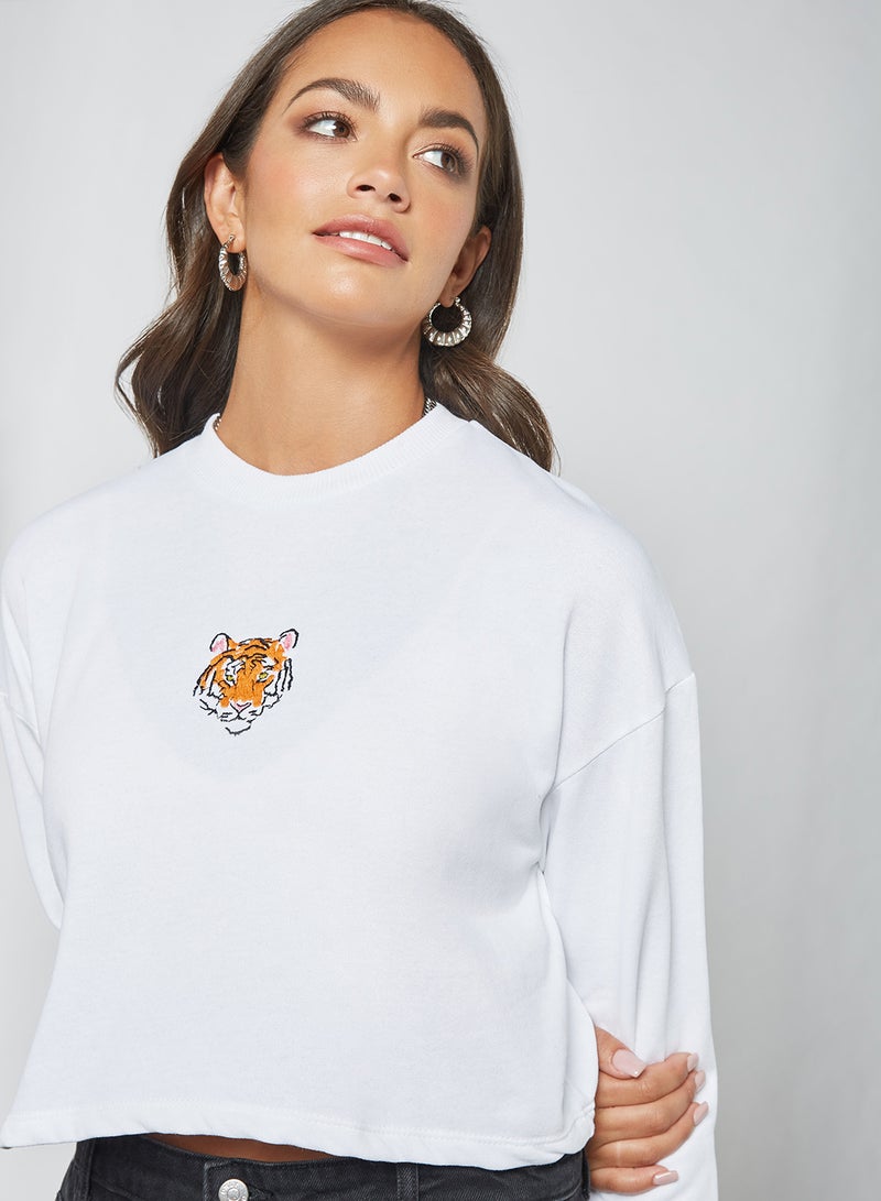 trendyol - Tiger Graphic Cropped Sweatshirt Ecru - Image 1