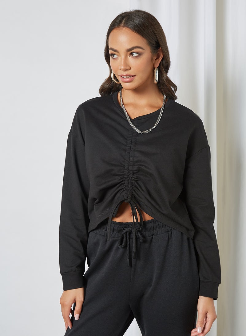 trendyol - Ruched Front Sweatshirt Black - Image 1