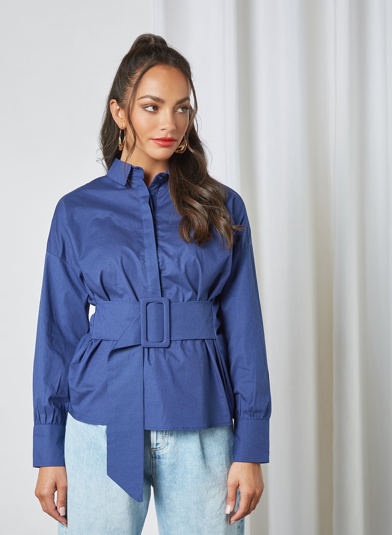 trendyol Belted Shirt Indigo - Image 1