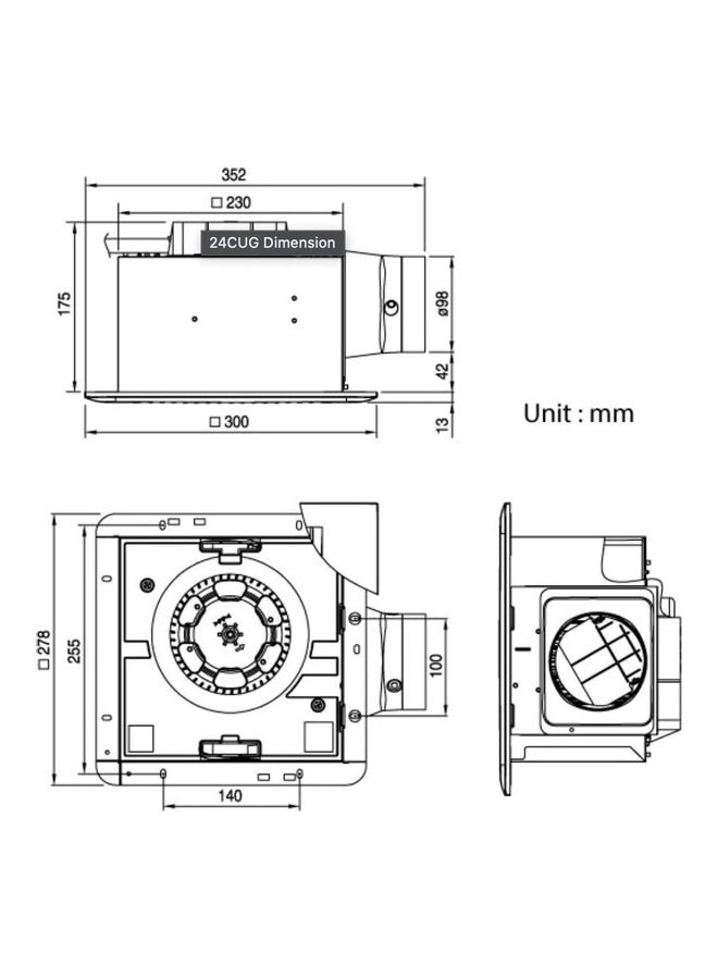 KDK Ceiling Mounted Exhaust Fan 24CUG 240mm Black/Silver/White - Image 3