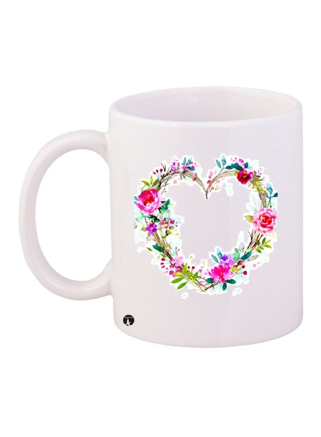 مج قهوة من السيراميك مزين بطبعة أبيض/وردي/أخضر