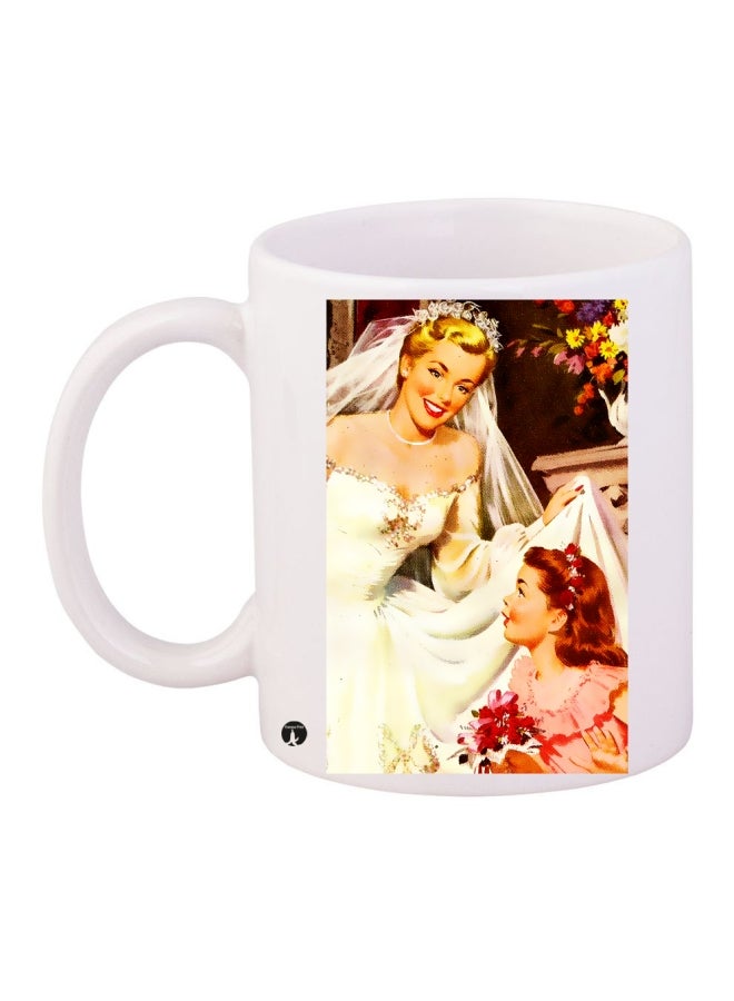 Printed Ceramic Coffee Mug White/Beige/Brown