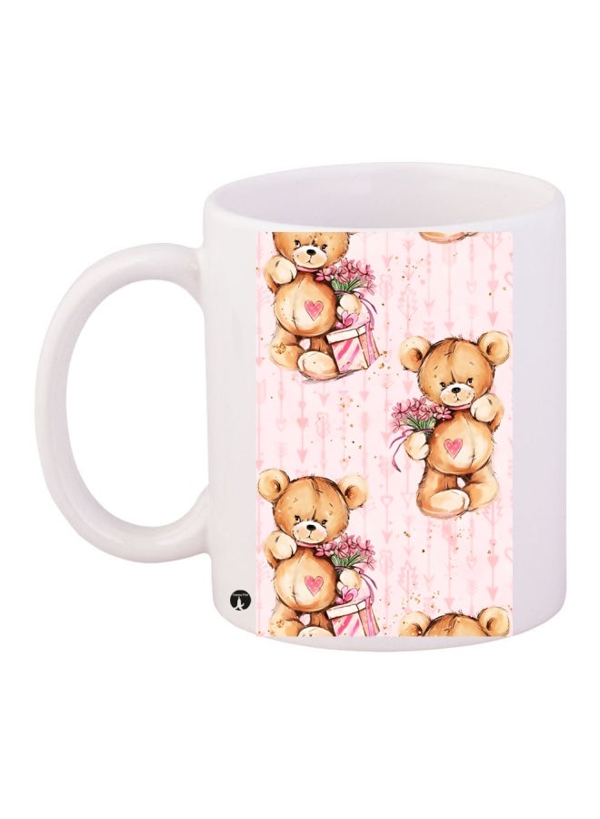 بي بي مج قهوة من السيراميك مزين بطبعة أبيض/وردي/بني