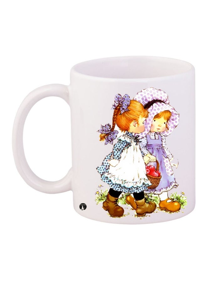 Printed Ceramic Coffee Mug White/Brown/Purple
