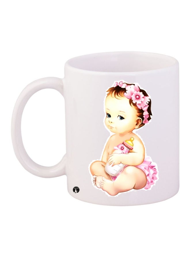 بي بي قدح قهوة مطبوع أبيض/ بيج/ وردي