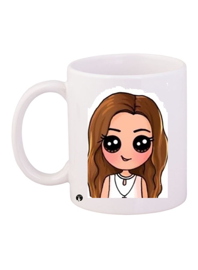 قدح قهوة مطبوع أبيض/بيج/بني