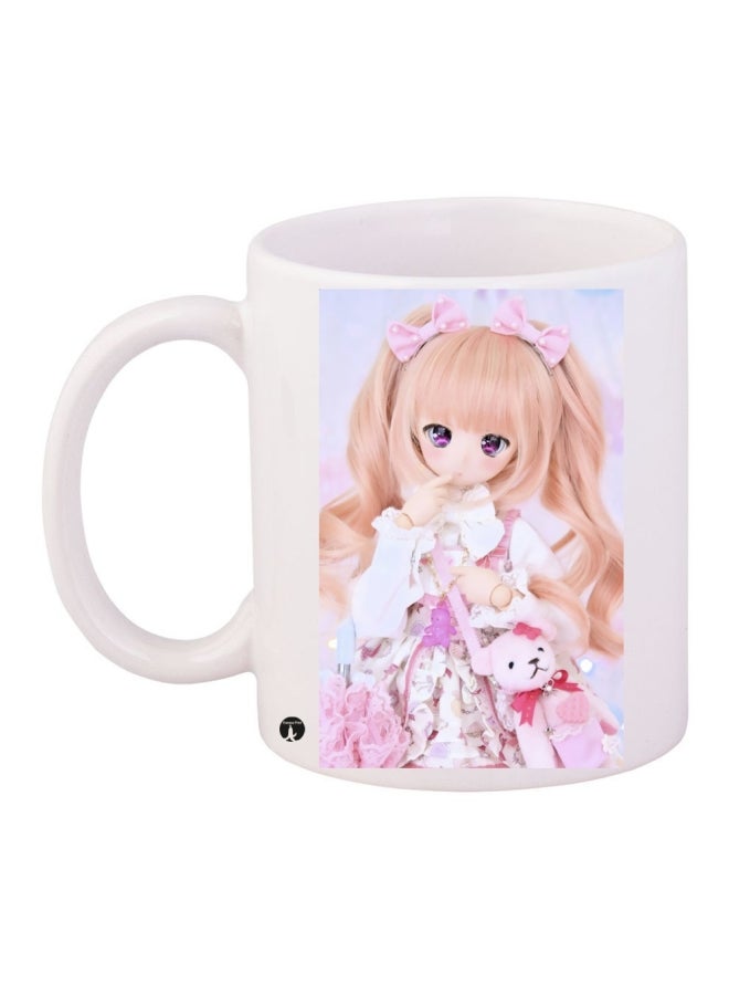 بي بي مج قهوة من السيراميك مزين بطبعة أبيض/ وردي/ بيج