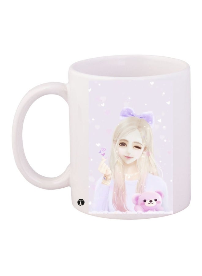 Printed Ceramic Coffee Mug White/Pink/Purple