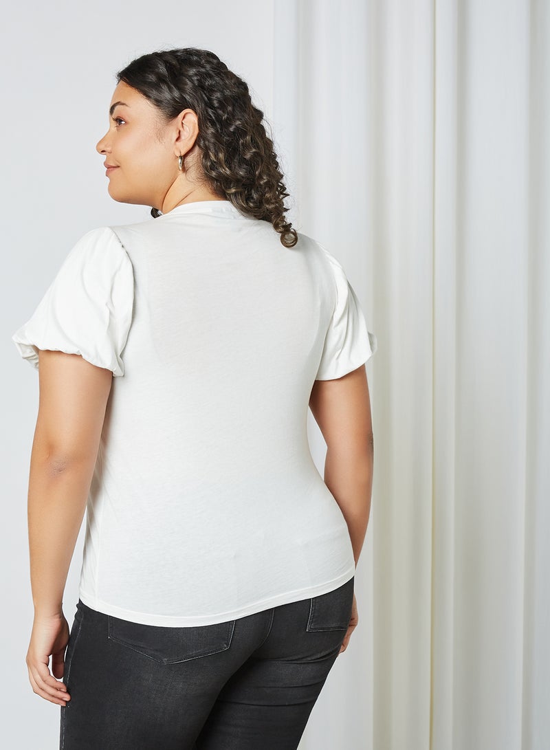 VERO MODA - Curve Puffed Sleeve Top Snow White - Image 1