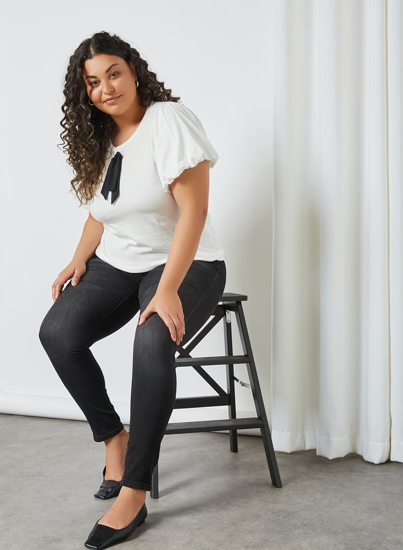 VERO MODA - Curve Puffed Sleeve Top Snow White - Image 1